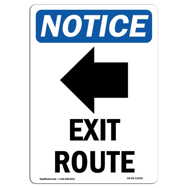 OSHA Notice Sign, Exit Route With Symbol, 14in X 10in Aluminum, 10"W, 14" L, Portrait